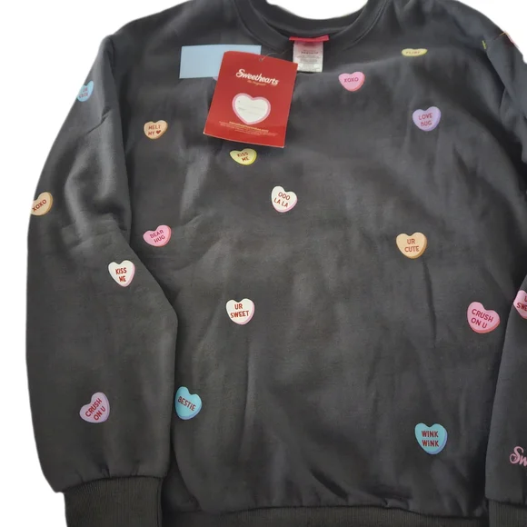 Gray Sweatshirt with Colorful Heart Patches - Picture 3 of 6